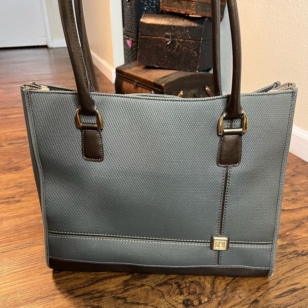 Diane Von Furstenberg LG Gray Canvas Leather Carry-On Weekender/Travel Bag